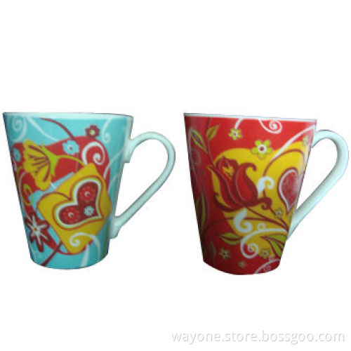 Fine China/Porcelain V Shape Mug, 10oz Volume, Ideal for Gifts and Promotion for Valentine's Day